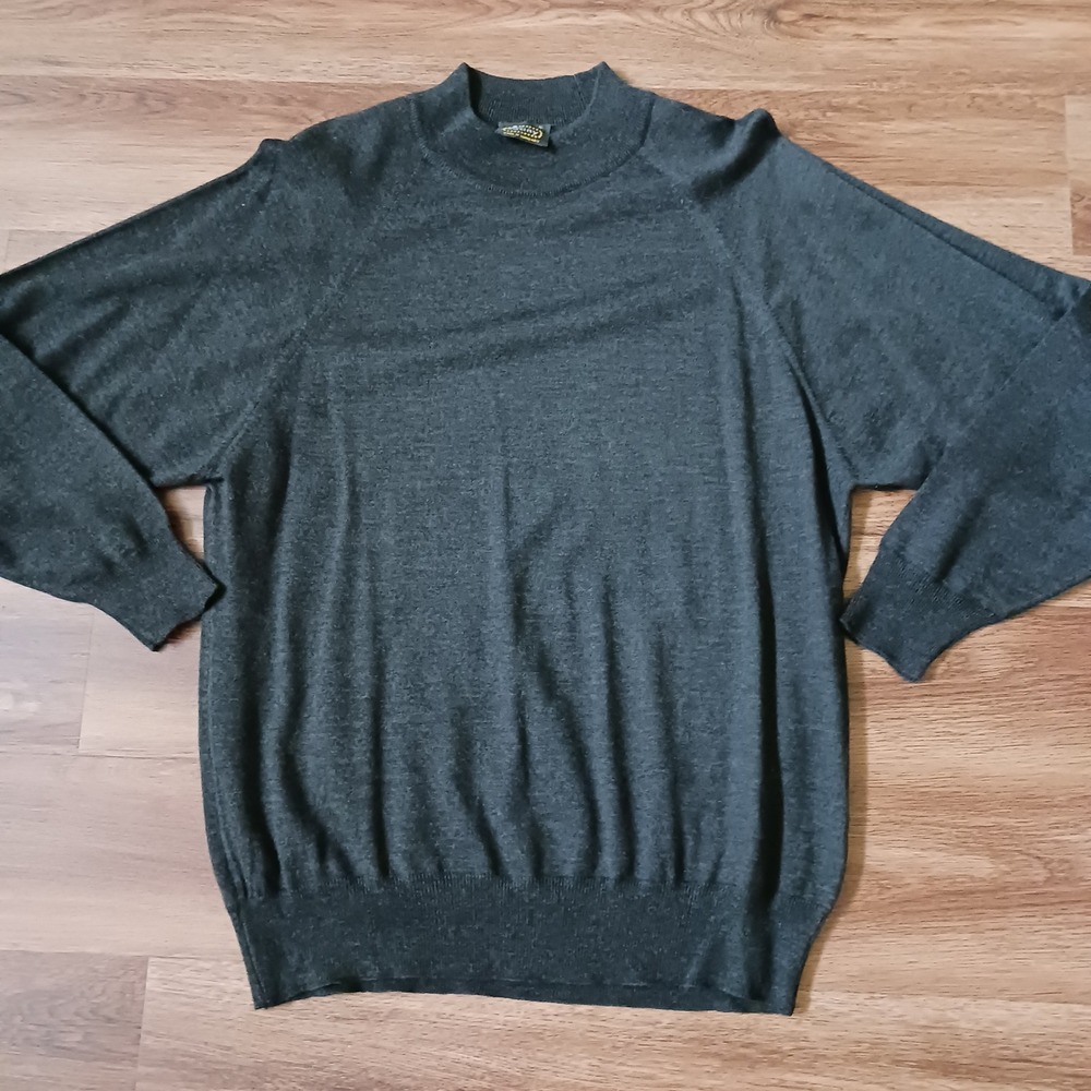 Virany Mens XL Mock Neck Sweater Charcoal Gray Wool Blend Raglan Made in Hungary